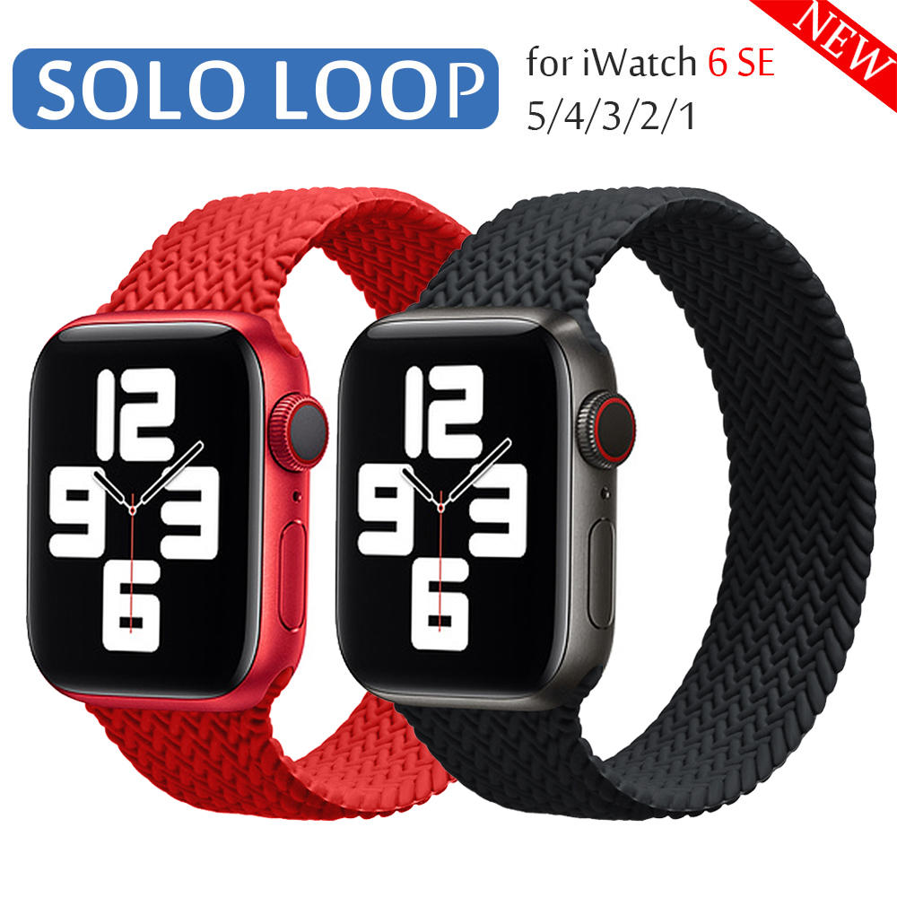 

Braided Solo Loop silicone Strap For Apple Watch band 44mm 40mm 38mm 42mm Elastic Bracelet Watches Series 6 SE 5 4 3