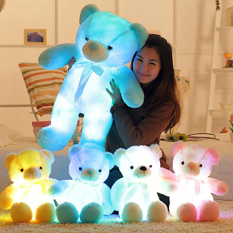 

30cm 50cm Colorful Glowing Bear Luminous Plush Toys Kawaii Light Up LED Bear Stuffed Doll Kids Christmas Gift, 30cm(message color)