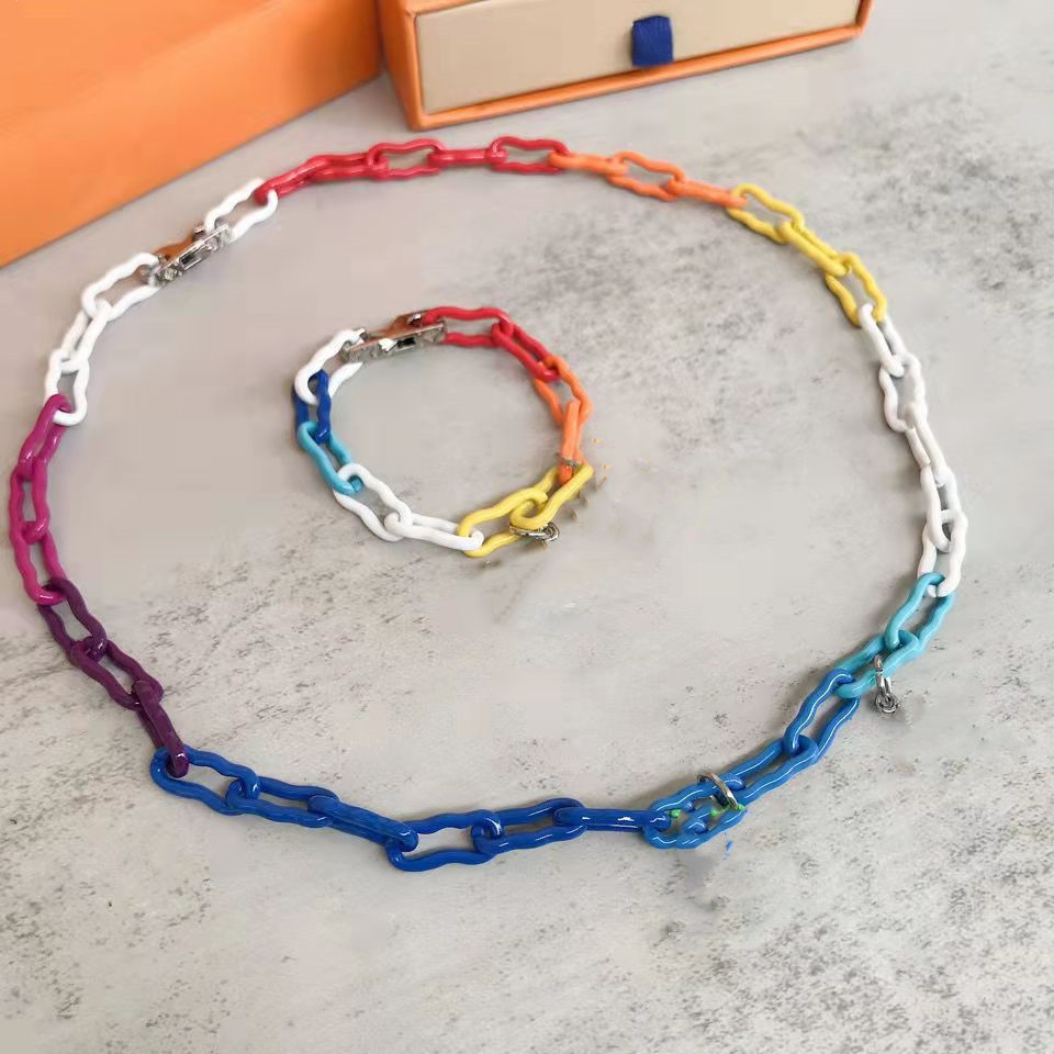 

Top Luxury Designer Bracelet Chain Letter Multicolor Rainbow Colors Accessories Set with Crystal Necklaces Jewelry Supply