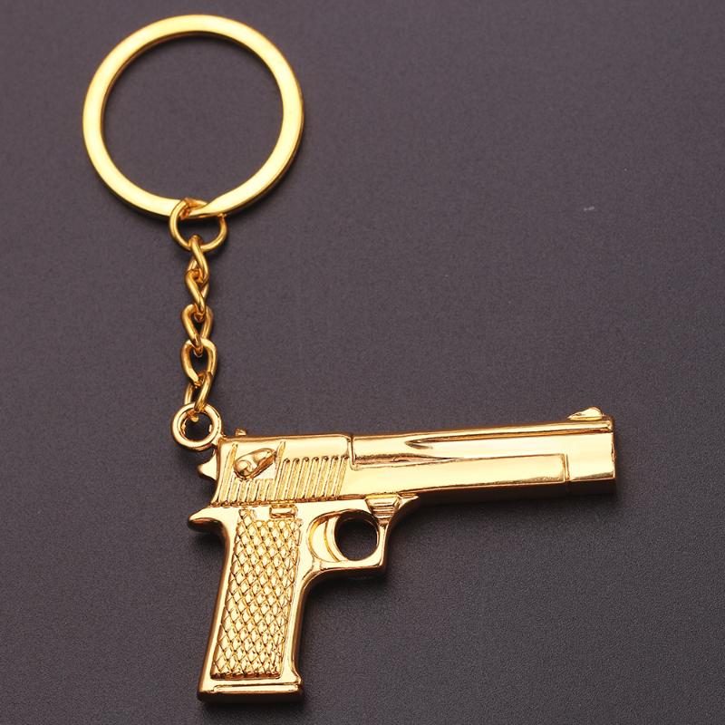 

Keychains Gold Color Gun Model Key Chain Pendant Keyring Bag Accessories Gifts For Men Car Holder 2021 Jewlery