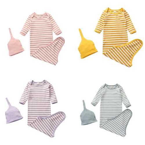 

Newborn Baby Boy Girl Nightgowns Cotton Knotted Sleep Gown Gender Neutral Pajamas Sleep Bag with Hat H1019