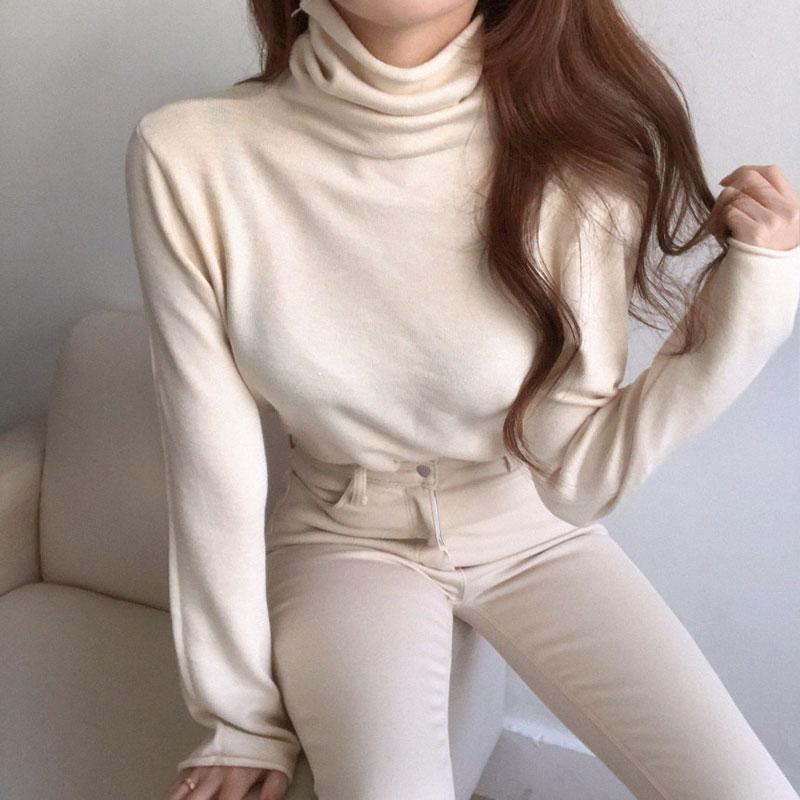 

Women's Sweaters Autumn Basic Wild Slim Solid Bottom Apricot Long Sleeve Turtleneck Sweater Women Jumpers Black Knit Tops Pull Femme Khaki S, White;black