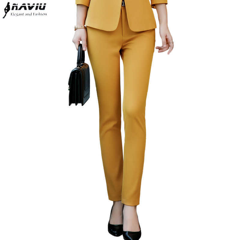 

Naviu Fashion Women Trousers Plus Size Formal OL Spring Autumn Office Ladies Solid Color Slim Mid Waist Pants 210604, White