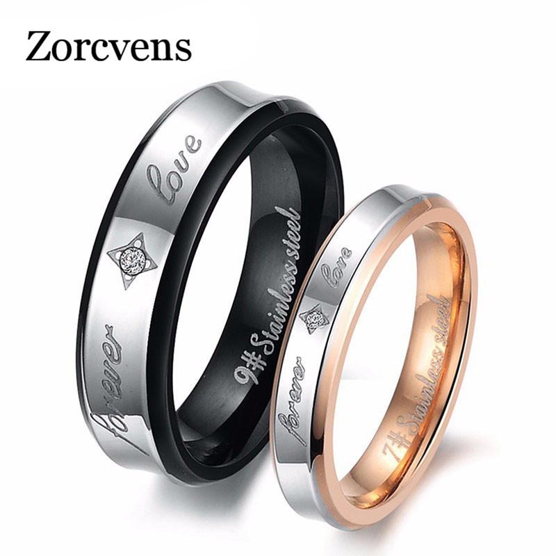 

Cluster Rings ZORCVENS Stainless Steel Spell Color Pattern Stamp "Forever Love" Couple Ring Wedding Engagement