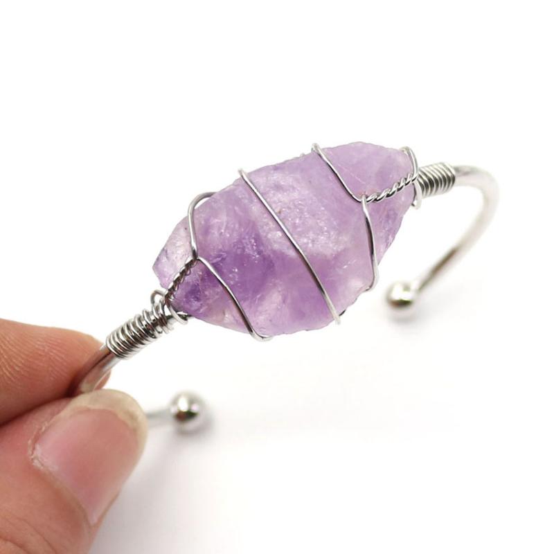 

Bangle Raw Mineral Stone Quartz Wire Wrap Silver Copper Bracelet Irregular Crystal Open Cuff Bracelets Women Reiki Healing Jewelry