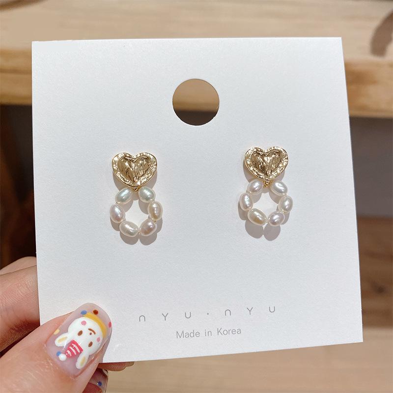 

Dangle & Chandelier French Style Fashion Women's Accessories Temperament Simple Metal Love Pearl Circle Earrings Graceful Ladies Jewelry