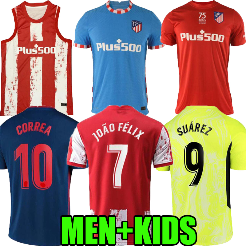 

20 21 22 Atletico home away Soccer Jerseys 75th anniversary JOAO FELIX SUAREZ KOKE Madrid 3rd 4th 2020 2021 2022 Men kids vest kits fooball shirt, Player