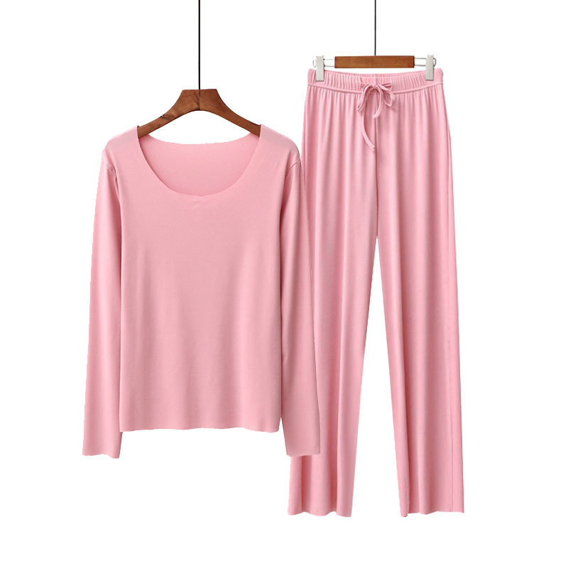 

Women howe wear two piece suits Solid O-neck long sleeve tshirt + elastic pants Spring Summer sleepwear Pajamas for female 210524, White