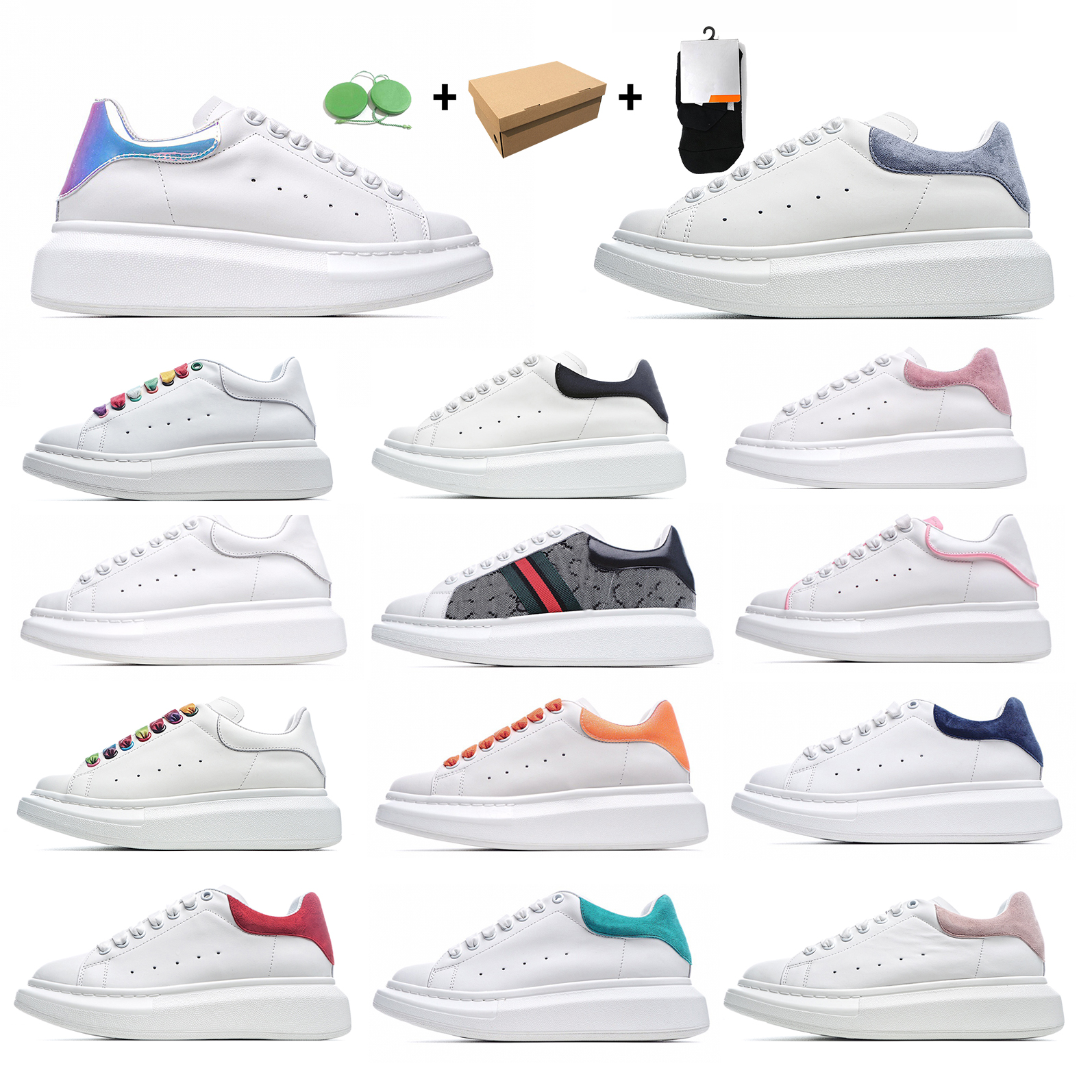 

designer casual Mqueen shoes for men women Chaussures White Leather Platform Rhinestone Boots Skateboarding Thick Bottom with original box