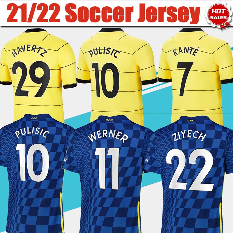 

Player Version#10 PULISIC Soccer Jerseys Home Blue WERNER HAVERTZ KANTE 2021/2022 Men Adult Away Yellow Soccer Shirt 21/22 ABRAHAM MOUNT Football uniforms Customized