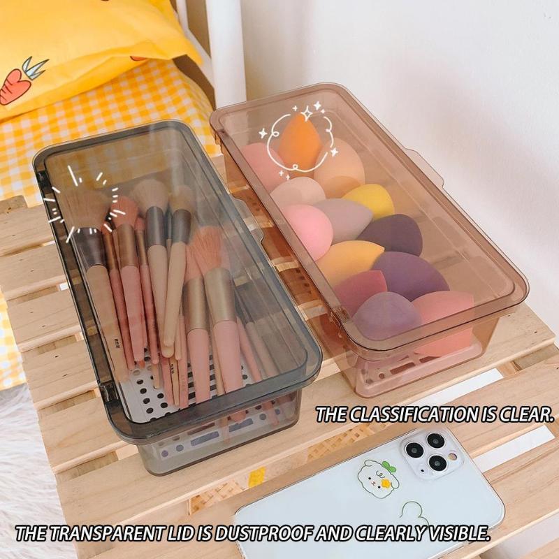 

Storage Boxes & Bins Transparent Table Cosmetic Brush Box With Lid Dustproof Desktop Lipstick Egg Home Bucket Beauty Portable De M5h5