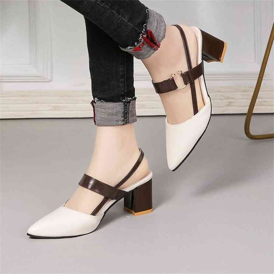 

2020 Women Sandals Women's Summer New Pointy Chunky High Heels Sandals Large Size Women's Fashion Woman Shoes for Women Sandals, Beige