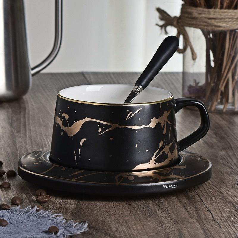 

Cups & Saucers Nordic Style Luxury Ceramic Office Coffee Cup And Saucer Set Creative European Tea Tableware Breakfast Tray