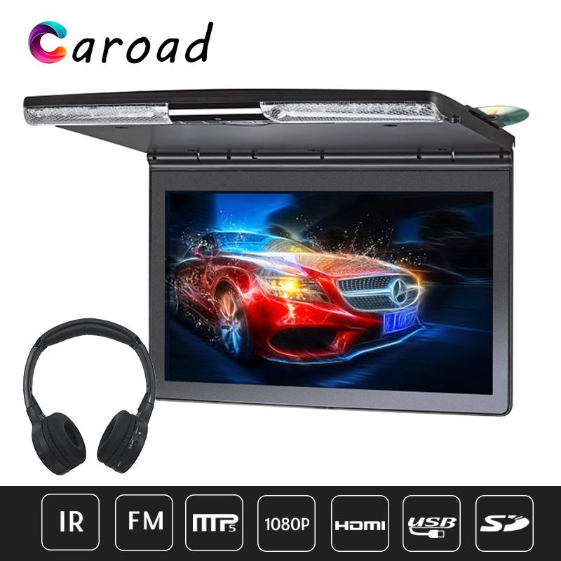 Car Video 17.3 Inch Ceiling Monitor 1920x1080 MP5 Flip Down Roof Mount DVD Player With IR FM Transmitter HDMI USB SD Speaker Games-image-705377349