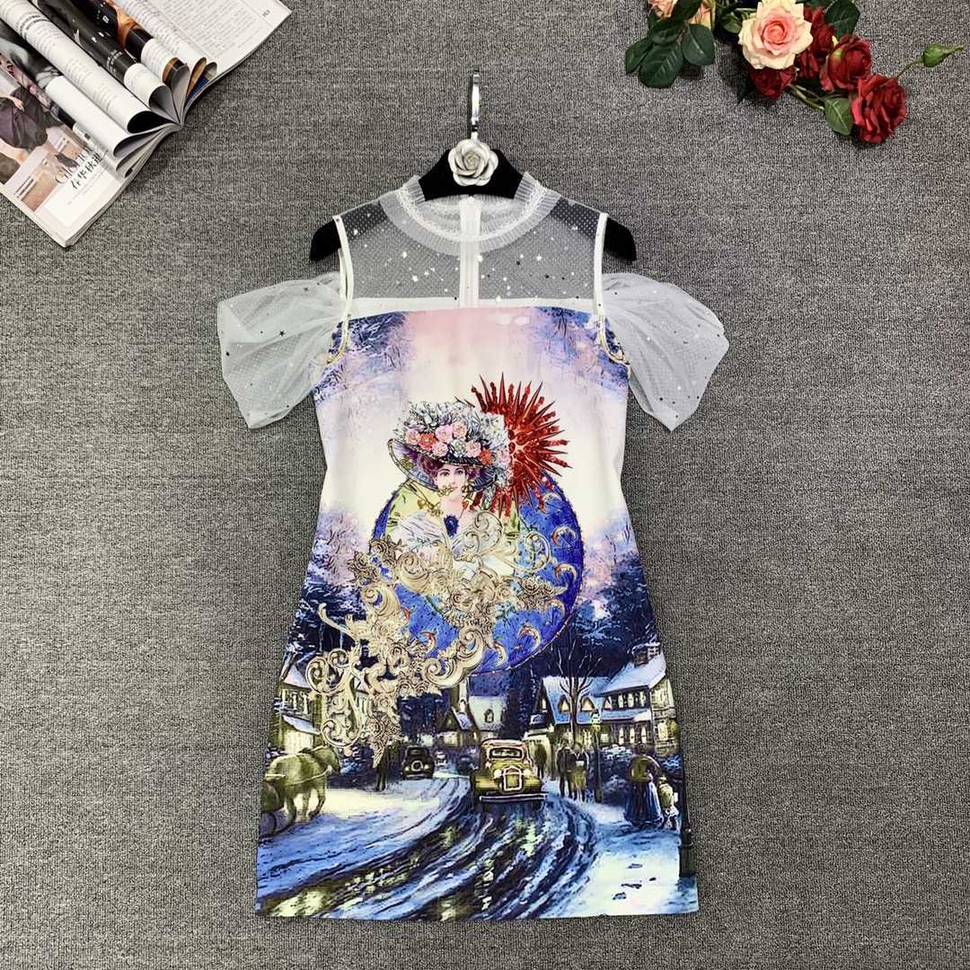 

Truevoker Women High End Sequine Lace Patchwork Print Party Dress Lady Cute Mujer Festa Vestido 210602, Multi