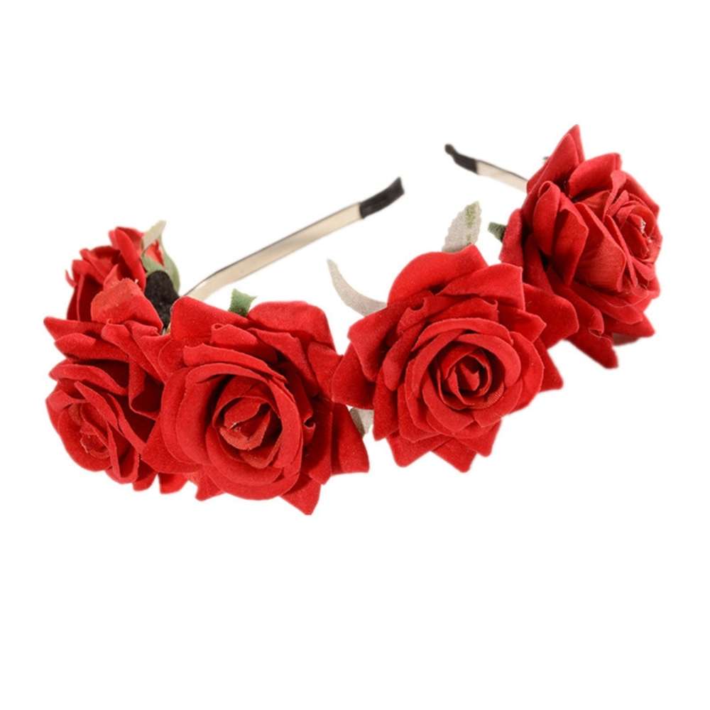 Simulation flower head button bridal party headdress hairpin flannel rose net red hair band-image-695839824