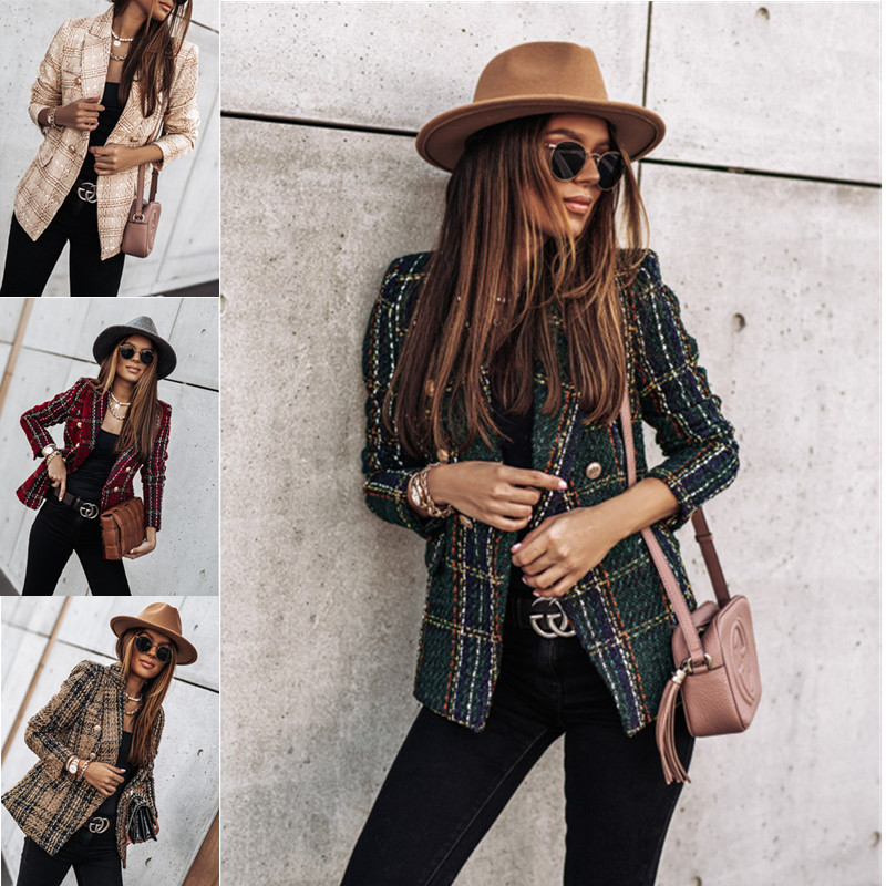 

Women's Suits & Blazers Red female plaid blazer, vintage office jacket, long sleeve blazers with double-size button 3xl, spring VJEG, Dark green.