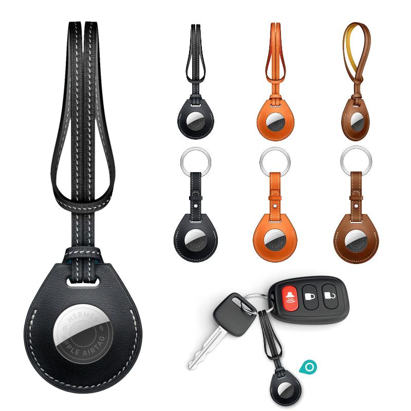 

Keychains PU Leather Skin Protective Case For Airtags Tracker With Metal Keychain Anti-Lost Shockproof Accessories Sleeve Airtag