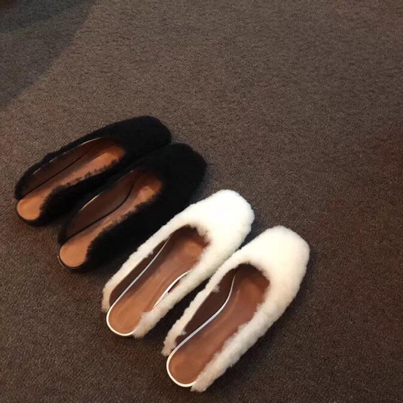 

Autumn Women's Wool Baotou Lazy Low Heel Flat Half Slippers Online Celebrity Mueller Mao Shoes Fashion, Black