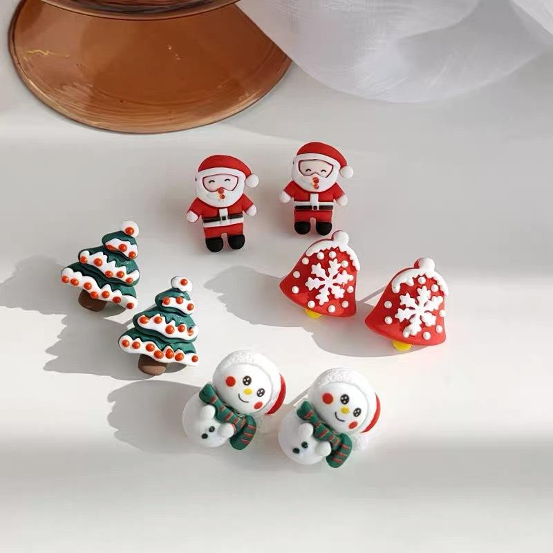 

Stud 1Pair Earrings Cute Elk Santa Claus Snowman Christmas Tree Hat Soft Clay Resin For Women Girl's Party Jewelry Gifts, Golden;silver