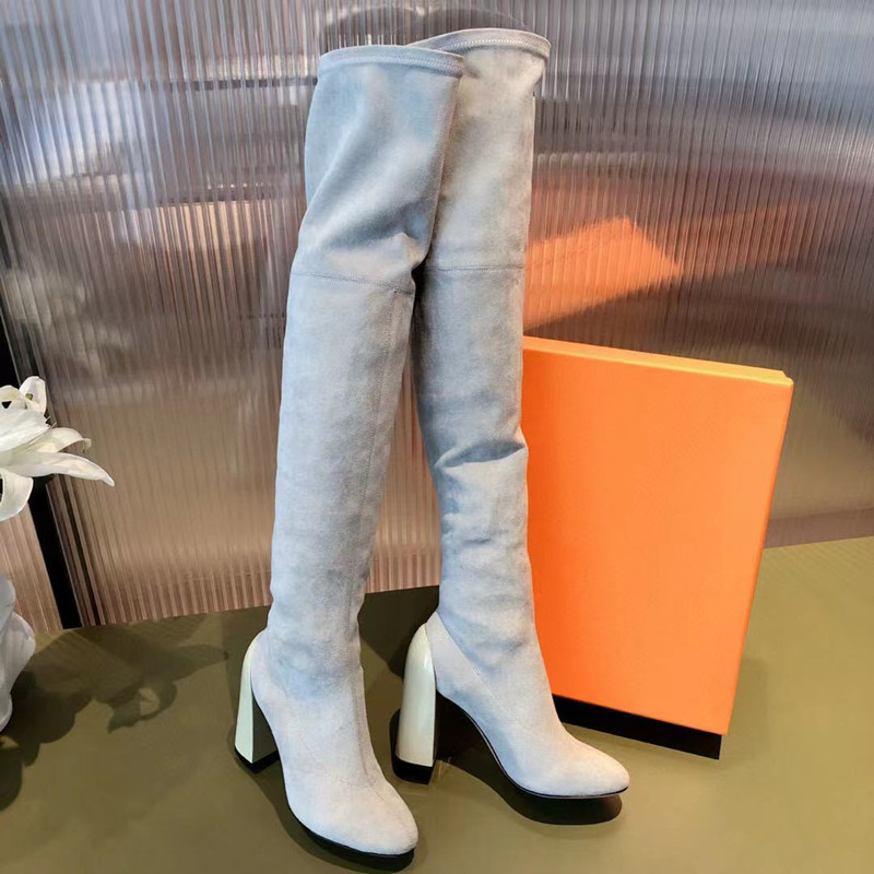 

boots Knee Fashion Motorcycle Genuine Leather Mother's Day Solid us7.5 us8 High end atmospheric designer womens sleeve comfortable boot Over the heel Thigh-High, Brown