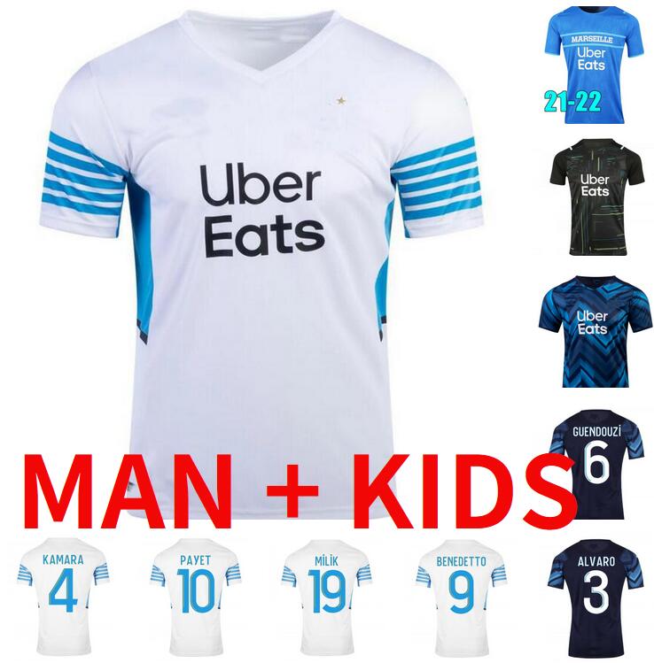 

Men Kids kit 21 /22 Olympique De Marseille soccer jersey 2021 2022 OM MILIK maillot foot CUISANCE BENEDETTO KAMARA football shirt THAUVIN PAYET, Black;yellow
