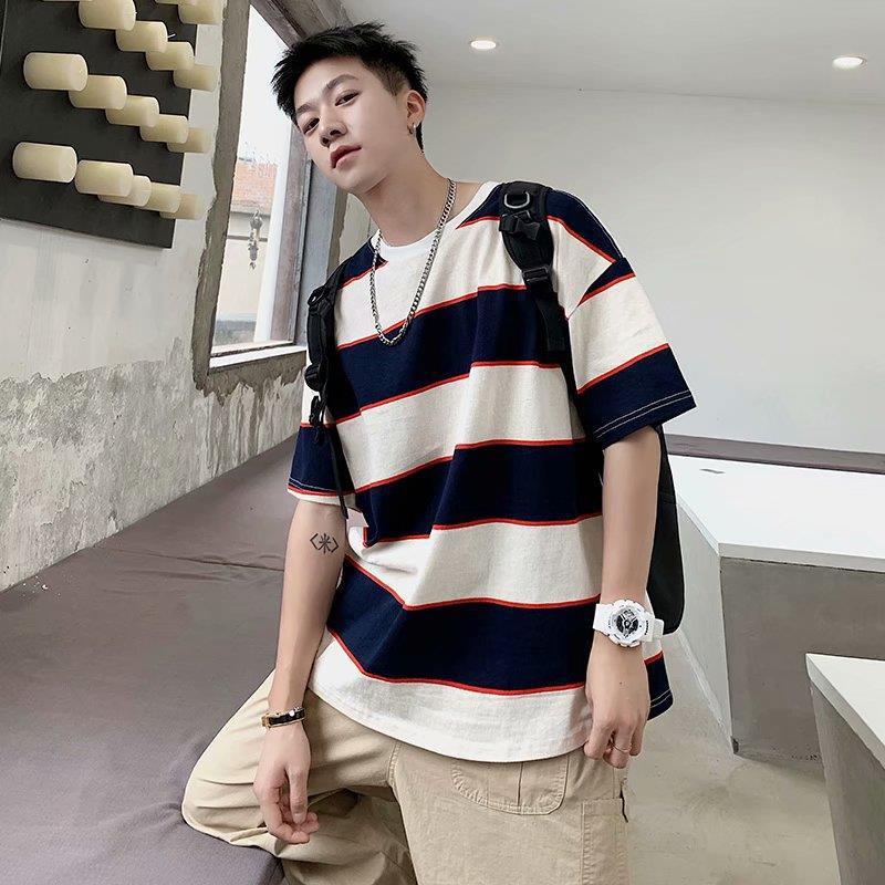 

Men's T-Shirts 6xl 5xl 4xl 3xl Color Striped Short Sleeve Men T Shirt Summer Oversized Harajuku Fashion Woman Top Black White Green Blue