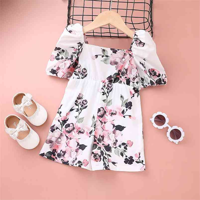 

Summer Girls Dress Short Sleeve Print Floral Cute Vestidos 9M-7T 210629, White