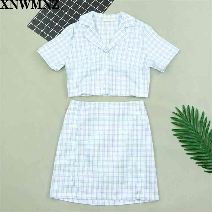 

Retro skirt vintage 60s harajuku High Waist Split Short Skirt Streetwear Tartan Women A-line saia womens plaid Mini 210520, Sky blue