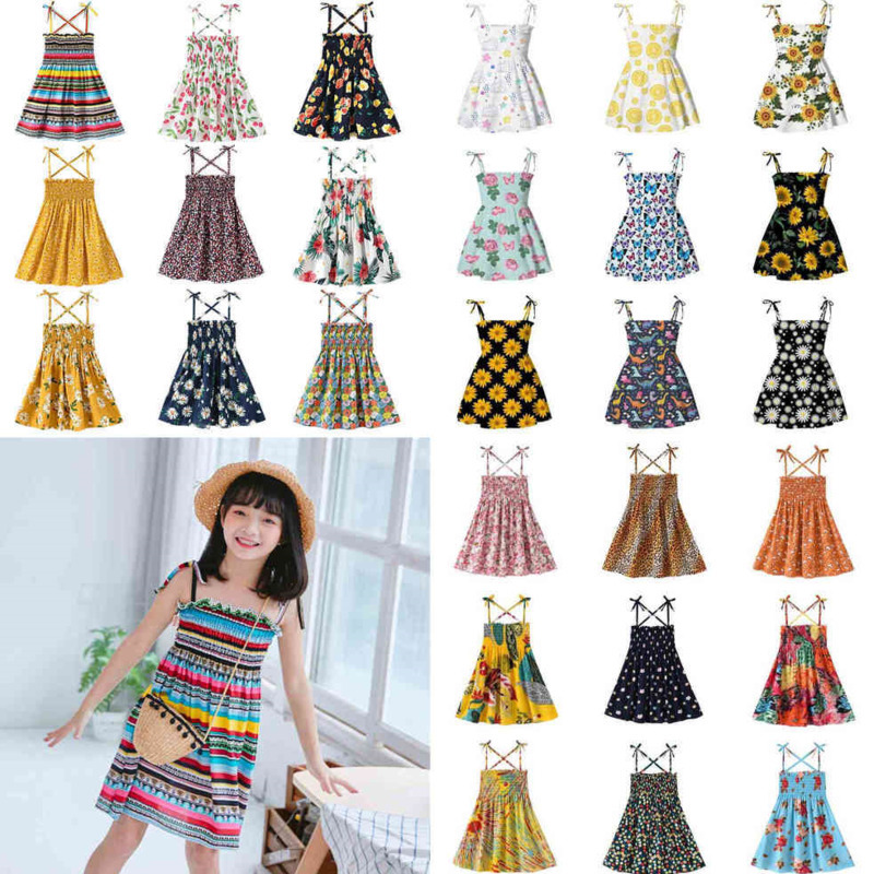 

Tiktok Girl's Summer Dress Sleeveless Suspender Skirt Lace Up Pleated Floral Rainbow Stripes Knee Long Dresses 30 Colors Cute Casual Beach Clothing G50YBEM, Mixed or choose from 30 colors
