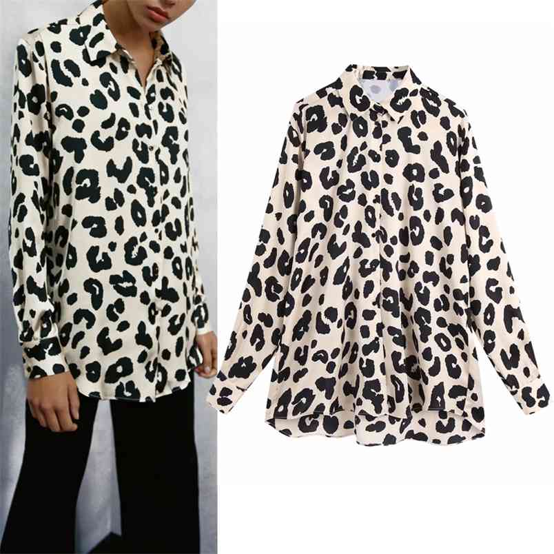 

Top Women Animal Print Oversized Button Up Shirts Woman Lapel Collar Long Sleeve Stain Blouse Ladies Fashion Casual Tops 210519