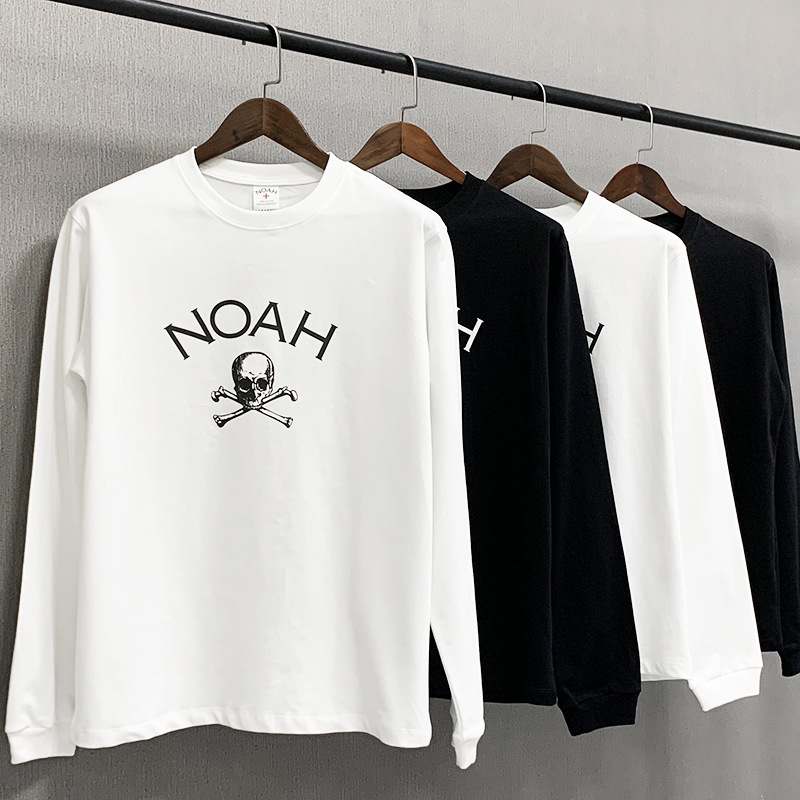 

Noah Jolly Roger classic long tee hip hop loose Cross Skull Pirate Print Long Sleeve YK5B, White;black