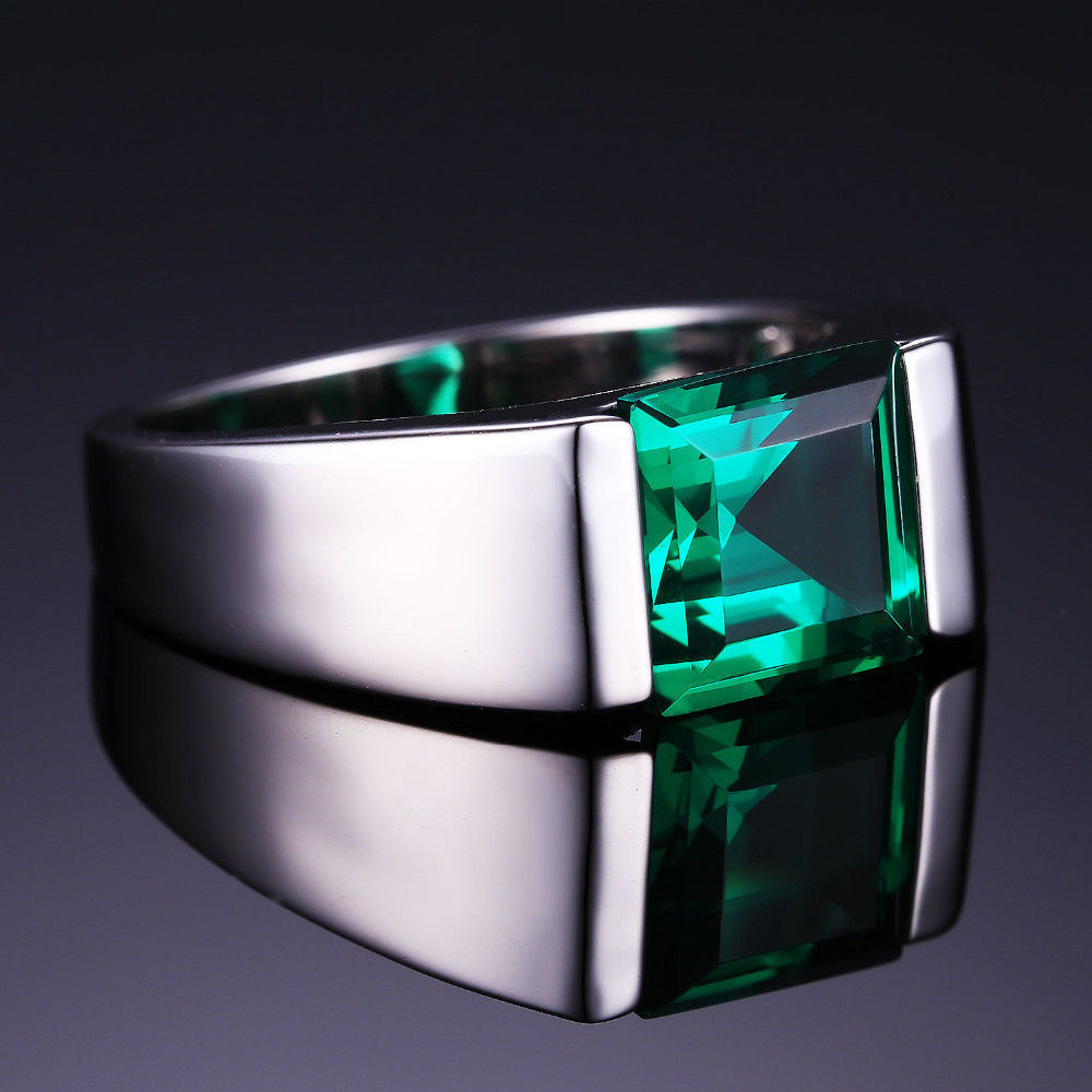 

Popular Luxury jewelry Handmade Men Solitaire Princess cut 4ct Emerald Simulated Diamonnd 925 silver Wedding Band Rings love gift dff1000