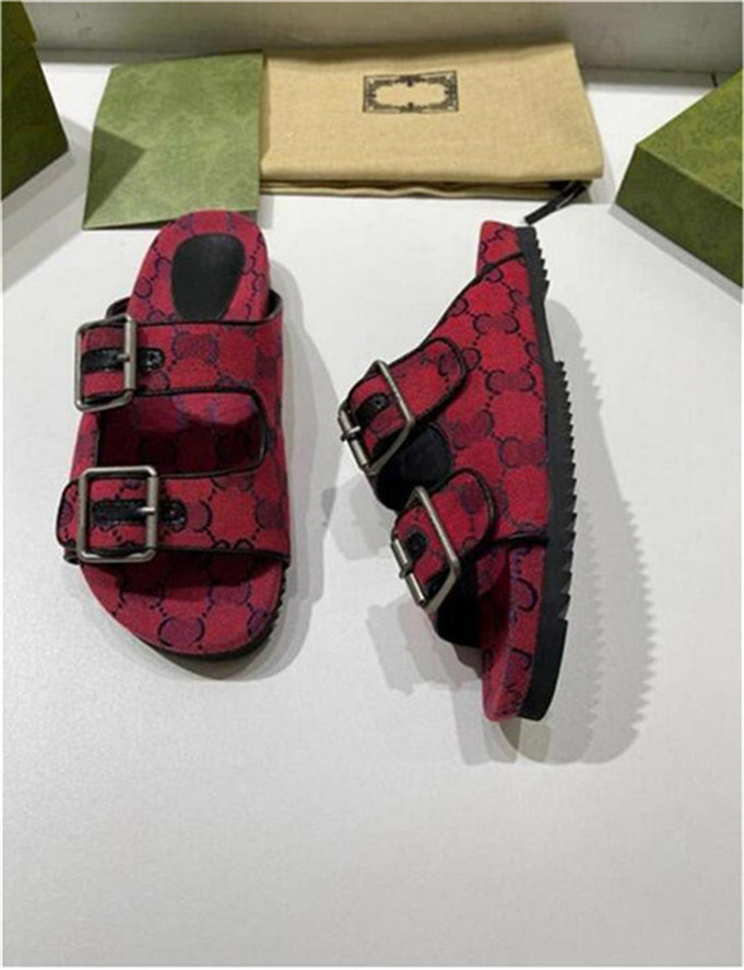 

Women Multicolor Flat Slippers Sandals With 2 Straps Lady Fashion Metal Buckle Beach Slides Men's lace-up Scuffs For Summer