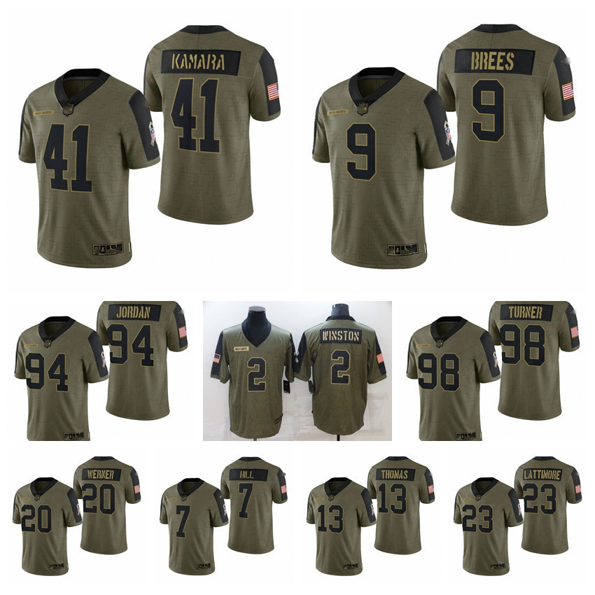 

Nfl's New Orleans Men Women Youth Saint 41 Alvin Kamara 2 Jameis Winston Taysom Hill Drew Brees Olive Cameron Payton Turner 2021 Salute To Service, Custom name and number