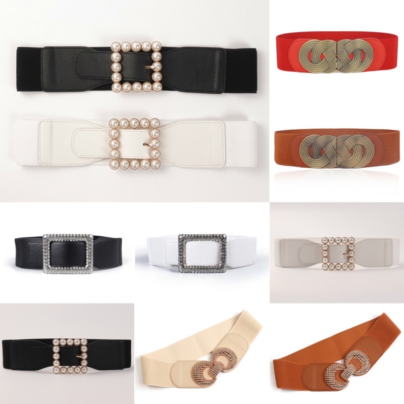 

Designer belts 2023 Ladies Simple Cummerbund Elastic Pearl Waistband Square Buckle Belt Skirt Ornament For Decoration 3X86