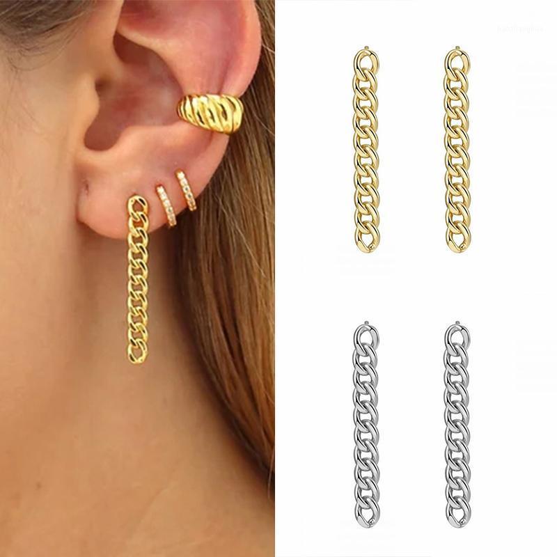 

Sterling Silver Metal Punk Pendant Stud Earrings For Women Gold Color Fashion Personality Party Jewelry, Golden;silver