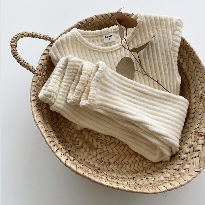 

Clothing Sets 2 Pcs Autumn Winter Born Baby Boys Girls Clothes Set Ribbed Sweater Bottom Shirts Pants Suit Children Base Clothin 0-3Y, White