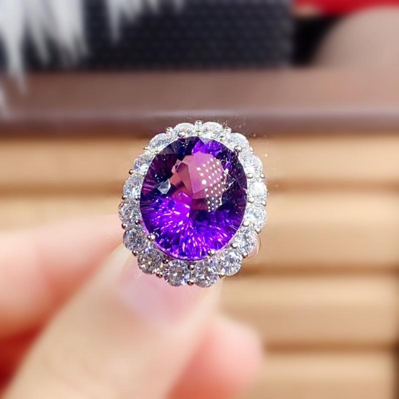 

Cluster Rings Natural Real Amethyst Ring Per Jewelry 10*14mm 6.5ct Big Gemstone 925 Sterling Silver Fine J29173, Golden;silver
