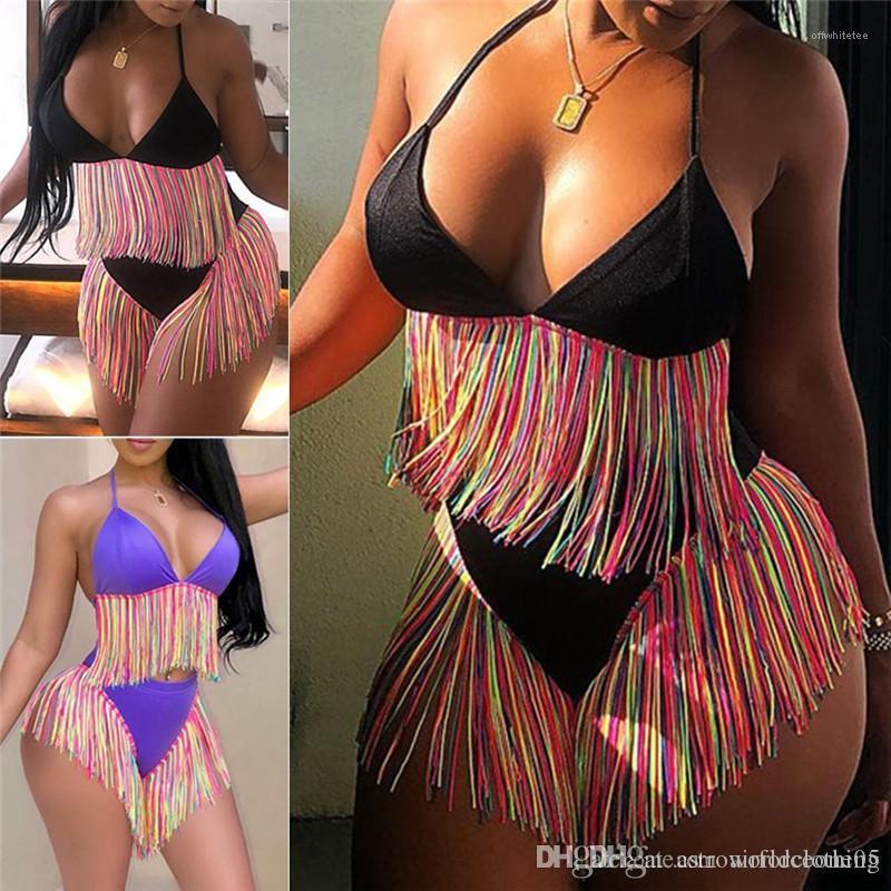 

Womens Two Pieces Swimsuits Summer Relaxed 2PCS Bathing Suits Ladies Swimwear Fashion Womens Bikinis Sexy Colorful Tassel, White;black