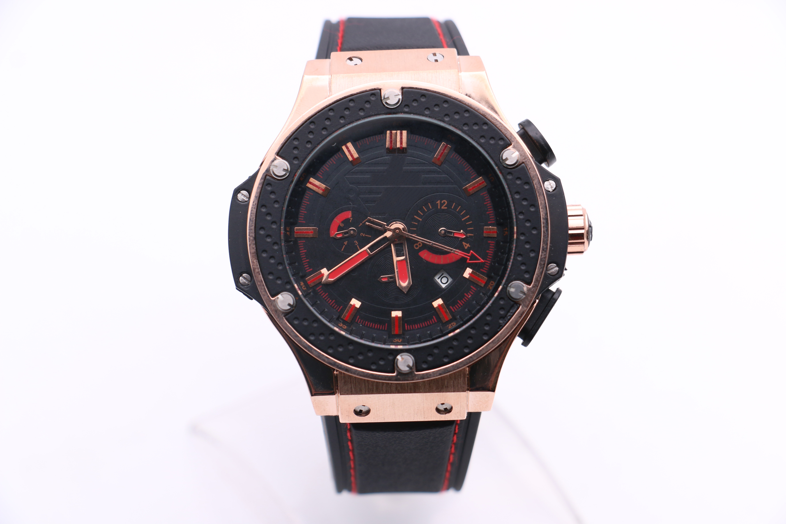 

Men's Mechanical Watch NX Modern Fashion Business Rose Gold Stainless Steel Case Leather Strap Black Dial Six-Hand Multifunction Calendar, Multi-color