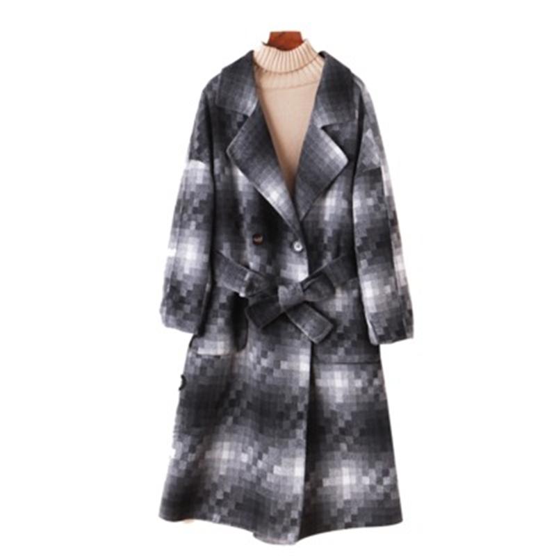 

Women' Wool & Blends High-quality Fashion Jacket Female 2021 Autumn Winter Double-sided Nylon Woolen Coat Women Long Cashmere Parka M268, Black