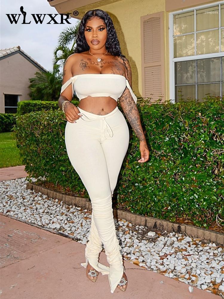 

Piece Set Women Suit Club Pink Summer Outfits Off Shoulder Crop Top Pleated Pants Ladies Tracksuit Female Matching Sets Women's Tracksuits, Gray