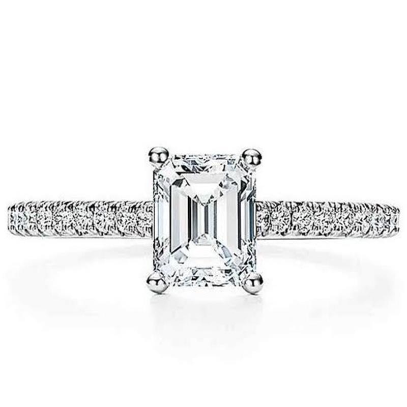 

Cluster Rings Including Main Stone Certification 14K White Gold 1ct 5*7mm D Color Emerald Cut 20 Pieces Side Stones Moissanite Proposal Ring, Golden;silver