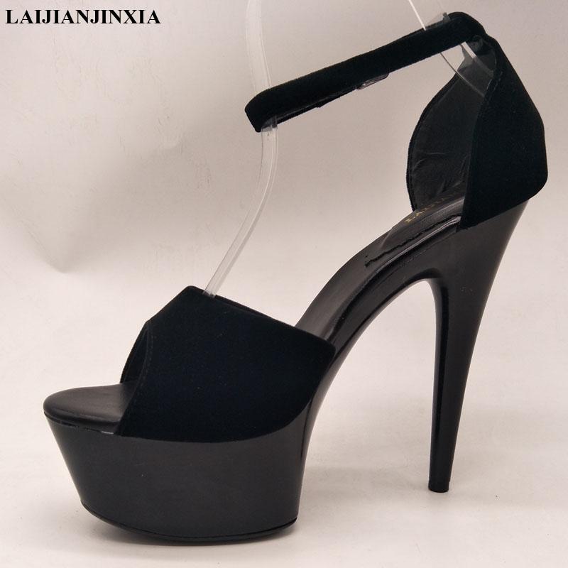 

Dress Shoes LAIJIANJINXIA Women Sexy Stilettos Female Sandals 15cm Super High Heels Waterproof Taiwan Show Catwalk Shows Nightclub, Black