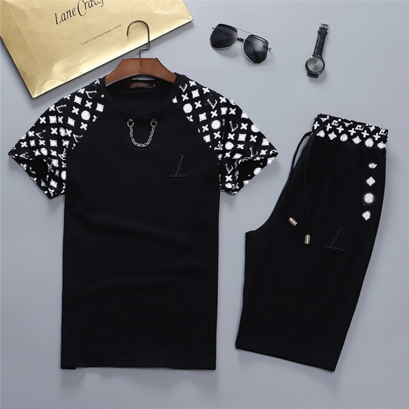 

fff Mens 2 Piece Sets Short Sleeve Shirt and Pants Set Jogging Suits Fashion Letter Pattern Print RUNNING Tracksuits Men Luxury Short Sleeve, Gray