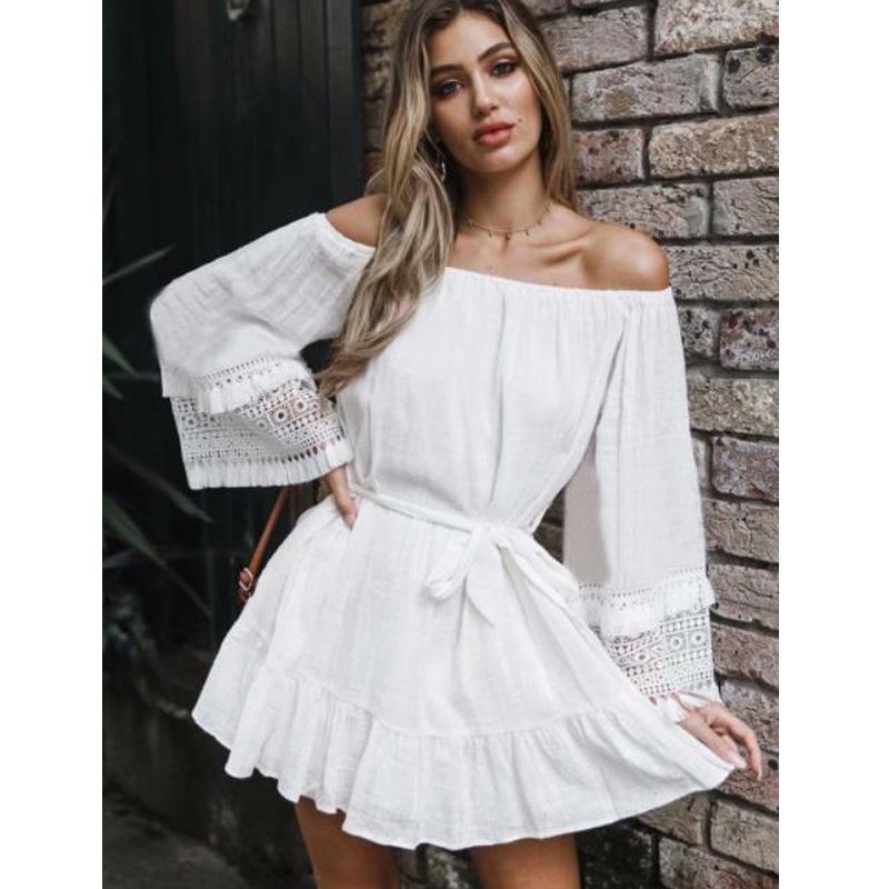 

Brand Womens Summer Sexy Off Shoulder Mini Short Dress Beach Solid Cover Up Bikini Swimwear Sundress Clothes Sarongs