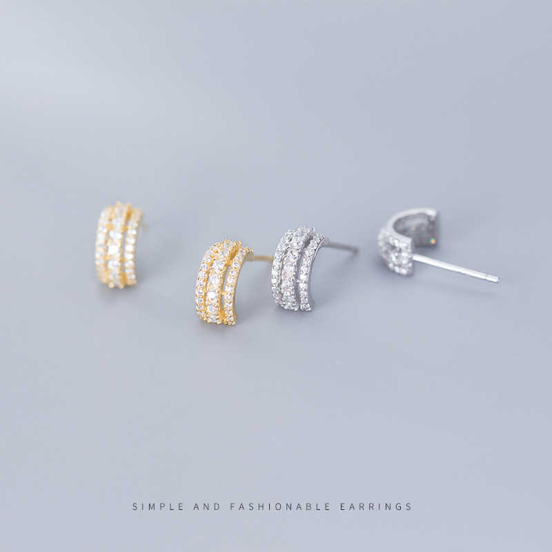 

925 Sterling Silver Glittering Zircon Alphabet C Stud Earrings for Women Trendy Wedding Party Fine Jewelry Bijoux 210707