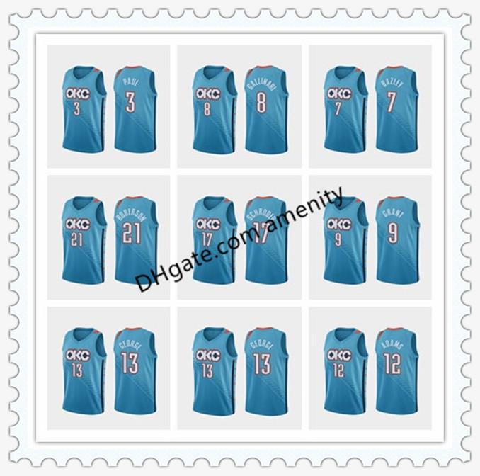 

men Thunder Oklahoma City 12 Adams 3 Paul 0 Westbrook 13 George basketball jerseys Steven Chris Paul Russell blue city jersey, Black