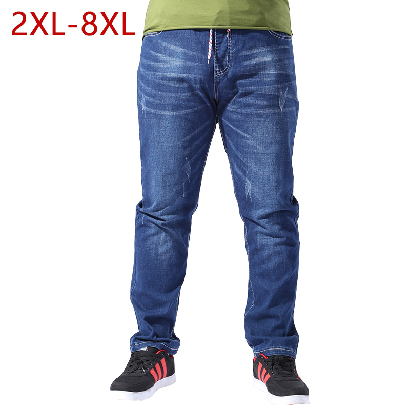 

Plus Size Men Clothing 8XL Classic Jeans Elastic Waist Men Casual Stretch Straight Loose Baggy Male Jeans Denim Pant 7XL 5XL 6XL 210518, Blue jeans